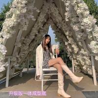 长筒靴女靴子2021冬季白色复古高跟鞋粗跟尖头长靴高筒西部牛仔靴 米白色【加绒】腿胖 39