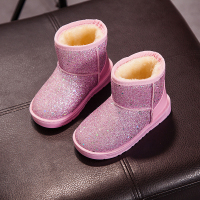 儿童女童靴子3-7岁雪地靴2019冬季棉鞋加绒加厚公主短靴防水防滑 粉红色 25码/内长15.2cm