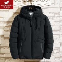 [富贵鸟]棉服加厚保暖棉衣男士棉服冬季外套男修身连帽棉袄 711款黑色[加厚羽绒棉] M