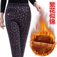 驼绒棉裤女三层加厚冬季加肥外穿打底裤中老年保暖裤奶奶裤妈妈裤 驼绒三层加厚(繁花似锦) 小码2XL(建议90-120斤)