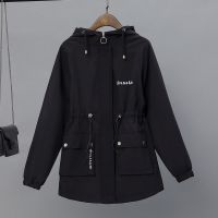 2021春季新款女装韩版学生休闲短外套春秋连帽小个子收腰风衣薄款 黑色 S 建议90斤以下