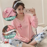 月子服春秋冬季加厚保暖空气夹棉产后喂奶哺乳衣孕妇睡衣女怀孕期 904丹顶鹤[春夏款] M码建议[80-100斤]