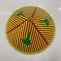 超大竹编斗笠帽农民大号竹帽子男女田园女式大沿帽防风防雨太阳帽 M(56-58cm)_促销 竹编款牡丹花