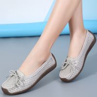 休闲鞋乐福鞋女2021夏季新款真皮一脚蹬单鞋镂空英伦风小皮鞋女鞋 镂空灰色 35