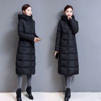 [反季清仓]羽绒棉服女中长款冬季新款棉衣过膝长款加厚修身外套 黑色 M 建议95斤以下拍