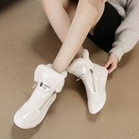 雪地靴女鞋2020新款潮冬季百搭加绒冬天防水短靴白色韩版保暖棉靴 米白色 35