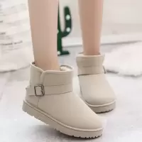雪地靴女鞋短筒冬季保暖棉鞋学生休闲加绒加厚韩版平底防滑女靴 米色 35 (偏小一码)