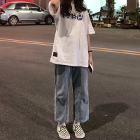 ins超火港风潮牌T恤女2021年新款韩版字母印花学生宽松短袖上衣服 白色 M