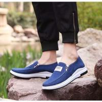 春夏秋豆豆鞋男老北京布鞋男士休闲一脚蹬透气男鞋子休闲单鞋帆 K5蓝色[正码] 39