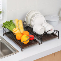 家用双层水槽沥水架 厨房铁艺带水盘碗架碗筷碟子餐具收纳置物架j