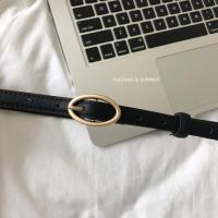 韩国新款细小腰带pu皮带女士浅金色椭圆扣头复古白色裤带百搭简约 黑色