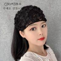 发带遮白发头饰韩版宽边花朵发箍民族风蕾丝显脸小头带头巾发饰女 黑色