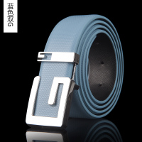 白色男士皮带真皮平滑扣腰带百搭青年裤带男个性韩版潮年轻人学生 初级版蓝色双G(不送手表剃须刀军刀) 105cm