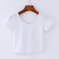 炅妍短款t恤女夏短袖短装广场舞跳操u领t血绿色上衣荧光绿体恤 白色 [双U领] S 70-88斤