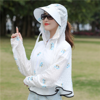 夏季新款连体防晒衣帽骑车电瓶车透气遮脸紫外线遮阳帽百搭太阳帽 白色(蝴蝶) 均码(150斤以下可穿戴)