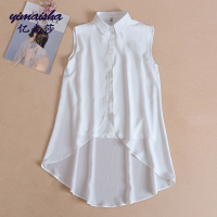亿麦莎夏季女士无袖衬衫中长款斗篷假两件不规则雪纺上衣翻领衬衣 肆~A329白色 S