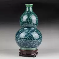 景德镇陶瓷器仿古青花瓷迷你小花插花瓶家居装饰品博古架摆件 青釉葫芦