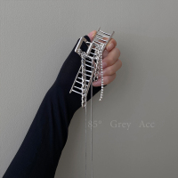 85度灰夏季新款金属大号鲨鱼夹女甜酷发夹后脑勺抓夹流苏链条发饰 甜酷风满满的鲨鱼夹~