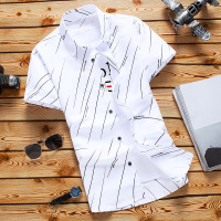 夏季薄款短袖衬衫男士韩版修身情侣帅气半袖衬衣潮流男装寸衫外套 6669白色 S