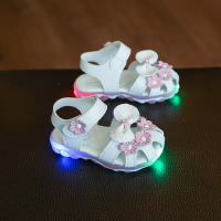 0-3岁亮带灯夏季儿童凉鞋女童鞋女宝宝软底学步鞋子婴儿鞋公主鞋 白色 881 凉鞋 15码/内长11.5cm