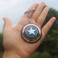 卡通情侣钥匙扣挂件男女汽车钢铁圈钥匙链金属盾牌创意个性小礼物 队长亮色无绳 不可旋转