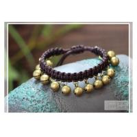 手链饰品 古铜铃铛响蜡绳手工编织复古文艺森系配饰 女士手脚链 深棕色手链