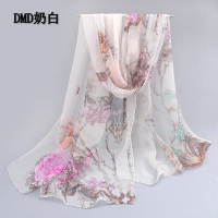 小丝巾女士春秋新款韩版雪纺长款纱巾百搭两用围巾薄超大防晒披肩 DMD奶白