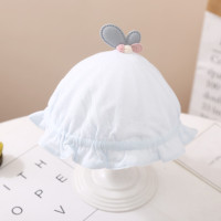 婴儿帽子春夏季薄款纱布胎帽女宝宝公主帽新生幼儿可爱超萌渔夫帽 蓝色[爱心毛球盆帽] 0-8个月 [35cm-43cm]可
