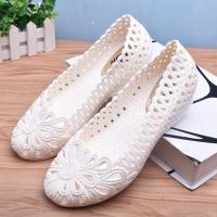 夏女士坡跟凉鞋白色护士鞋内增高女凉鞋镂空洞洞透气女鞋塑胶雨鞋 白色 36 偏小一码