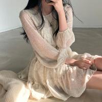 2021春新品法式浪漫小个子收腰系带碎花裙韩国chic减龄长袖连衣裙 图色 均码