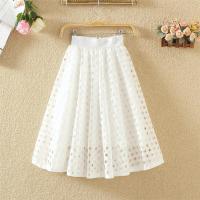 春夏新款韩版高腰百搭显瘦A字蓬蓬裙圆圈镂空蕾丝半身裙中长款女 白色 均码[松紧腰]