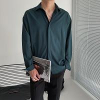 禁欲垂感坠感百搭黑白衬衫男长袖韩版宽松潮流帅气冰丝雪纺衬衣男 墨绿色 M 90斤~110斤
