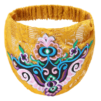 女士发箍时尚潮流复古头箍加宽遮白发民族风头饰刺绣发饰妈妈发带 黄色 黄底+粉色