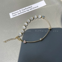 猫眼石爱心手链女夏ins小众设计高级感手镯闺蜜学生简约气质手饰 猫眼石爱心拼接手链金色