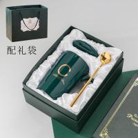 陶瓷杯子带盖勺马克杯创意情侣杯生日礼物ins男女伴手礼礼盒套装 字母C-圆勺+盖(礼盒送袋)