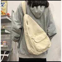 日系ins帆布包大容量斜挎包慵懒风简约百搭单肩包女大学生上课包 白色