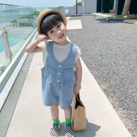 儿童背带裤夏季薄款男童炸街裤子夏五分小童夏装宝宝牛仔短裤外穿 蓝色 80cm