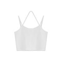 財哥不熬夜 短款上衣女夏2021年新款短袖t恤设计感小众一字肩上衣 米杏色吊带 S