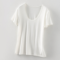 工厂亏清2021高端轻奢欧洲站欧货女装免烫轻薄U领上衣短袖T恤女夏 本白色 S
