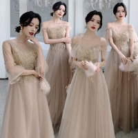 出租赁2021夏季新款伴娘服森系仙气质姐妹团大码性感显瘦闺蜜礼服 卡其D圆领（中长） XXL