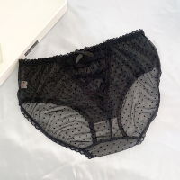 大码女士内裤胖mm200斤网纱薄款透明性感镂空中腰无痕蕾丝三角裤 黑色 收藏加购闪电发货 建议体重150-230斤