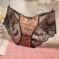 新品透明刺绣豹纹无痕网纱性感三角裤轻薄低腰火辣内裤女蕾丝女士 小咖豹 M 2238