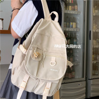 ins风大容量高中学生背包女韩版原宿ulzzang书包初中生百搭双肩包 米白色 送MINI小熊胸针