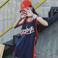 无袖背心球衣篮球服t恤女2021新款韩版宽松学生情侣装夏季上衣ins 深蓝色162 M (大量)