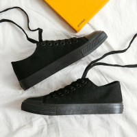 2021新款夏季帆布鞋男青春潮流学生板鞋子男潮鞋百搭情侣大码男鞋 DC-X6621全黑色 35 女款