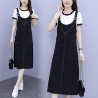 大码女装2021年夏季新款微胖妹妹宽松显瘦设计感裙子假两件连衣裙 图片色 L