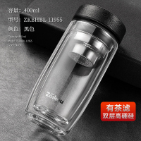 玻璃杯双层便携男商务办公泡茶杯茶水分离加厚大容量家用水杯子 双层400ML皮纹黑