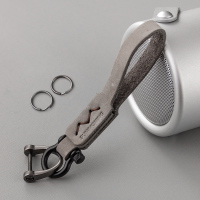 简约牛皮手绳钥匙扣挂件创意个性汽车遥控器锁匙圈环男女情侣挂饰 浅灰色[磨砂]