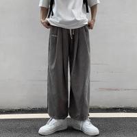 妈个鸡妈 韩国ins复古潮流百搭宽松阔腿九分裤直筒束脚休闲裤男女 灰色 M