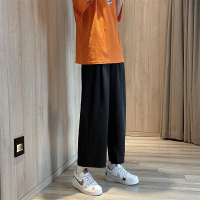 春夏季裤子男韩版潮流百搭阔腿休闲裤ins港风坠感宽松直筒九分裤 黑色 M